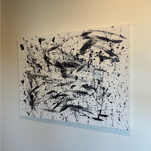 3 canvas. Black, silver, purple. Local artist. - Picture 3 of 5